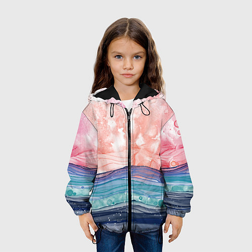 Детская куртка Абстрактный пейзаж рассвет над морем / 3D-Черный – фото 3