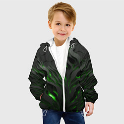 Куртка с капюшоном детская Объемные черные и зеленые линии, цвет: 3D-белый — фото 2