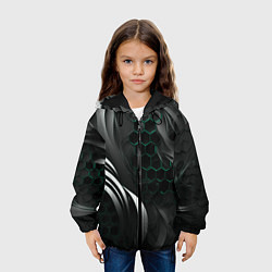 Куртка с капюшоном детская Объемные бирюзовые плиты и черные линии, цвет: 3D-черный — фото 2