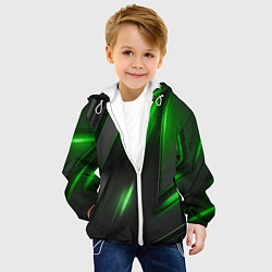 Куртка с капюшоном детская Черные пластины с зеленым свечением, цвет: 3D-белый — фото 2