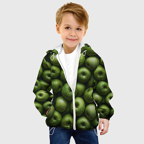 Детская куртка Сочная текстура из зеленых яблок / 3D-Белый – фото 4