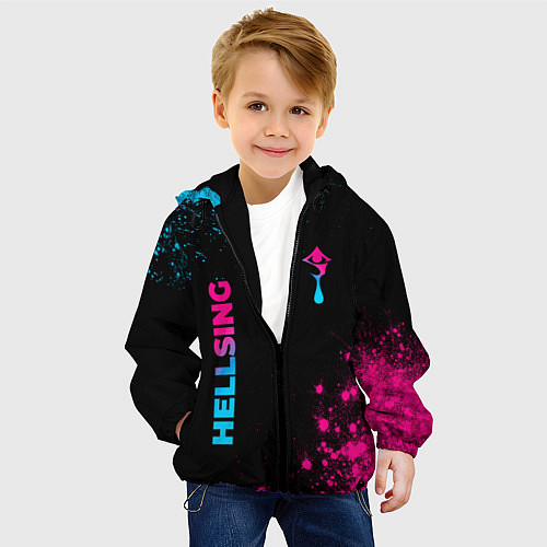 Детская куртка Hellsing - neon gradient: надпись, символ / 3D-Черный – фото 4