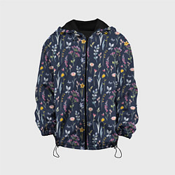 Куртка с капюшоном детская Акварельная цветочная полянка, цвет: 3D-черный