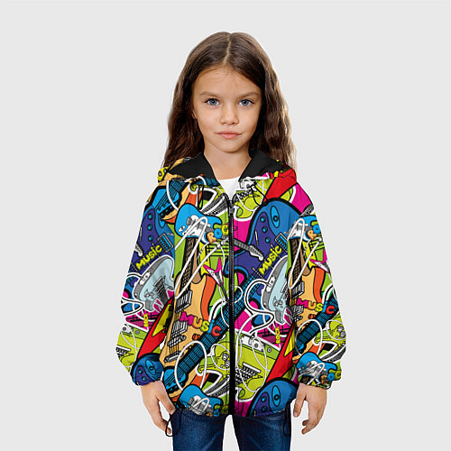Детская куртка Guitars - pop art pattern / 3D-Черный – фото 3