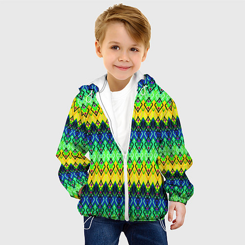 Детская куртка Разноцветный желто-синий геометрический орнамент / 3D-Белый – фото 4