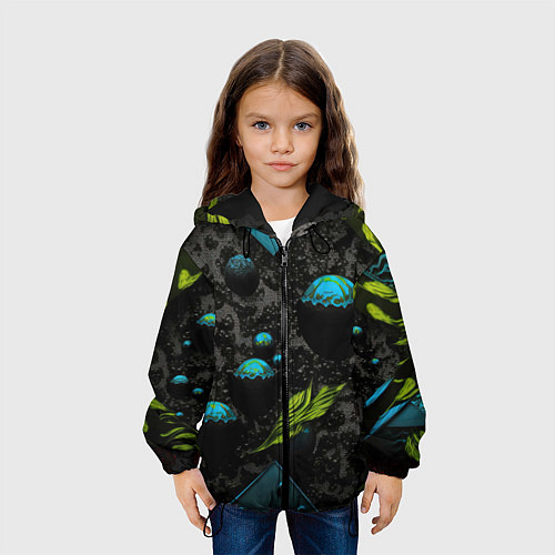 Детская куртка Зеленые абстрактные листья / 3D-Черный – фото 3