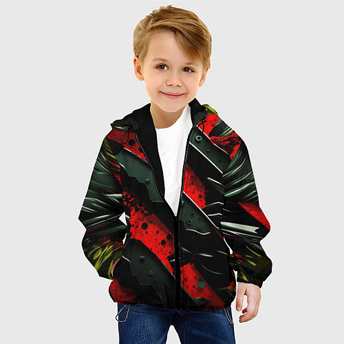 Детская куртка Черные плашки на красном фоне / 3D-Черный – фото 4