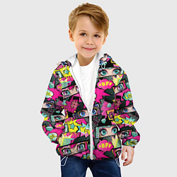 Куртка с капюшоном детская Глаза аниме-девушки: cool pattern, цвет: 3D-белый — фото 2