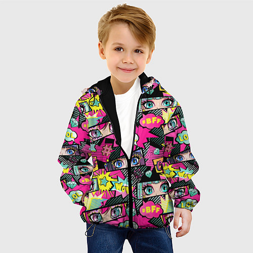 Детская куртка Глаза аниме-девушки: cool pattern / 3D-Черный – фото 4