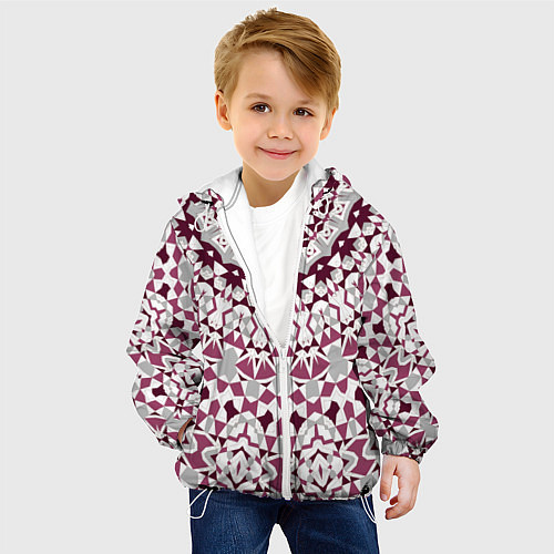 Детская куртка Этнический узор мандала в бордово-серых тонах / 3D-Белый – фото 4