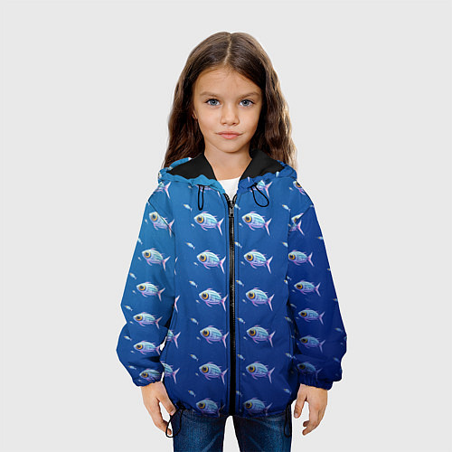 Детская куртка Subnautica паттерн с рыбками / 3D-Черный – фото 3