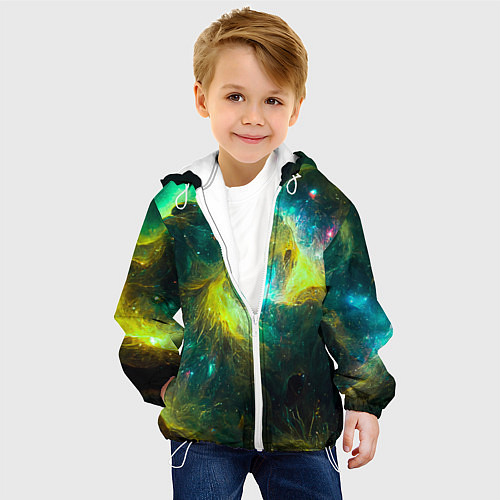 Детская куртка Небула в космосе в зеленых тонах - нейронная сеть / 3D-Белый – фото 4