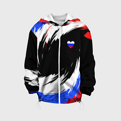 Куртка с капюшоном детская Сердечко Россия - мазки кисти, цвет: 3D-белый