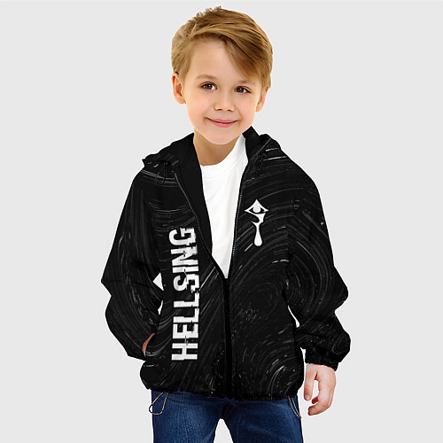 Детская куртка Hellsing glitch на темном фоне: надпись, символ / 3D-Черный – фото 4