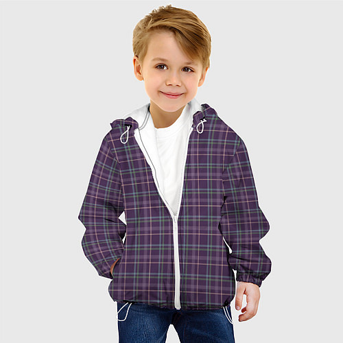 Детская куртка Джентльмены Шотландка темно-фиолетовая / 3D-Белый – фото 4