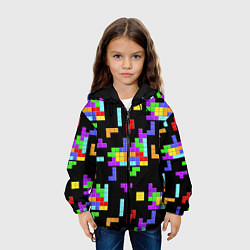 Куртка с капюшоном детская Неоновый тетрис на темном фоне, цвет: 3D-черный — фото 2