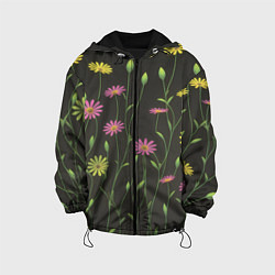 Куртка с капюшоном детская Полевые цветочки на темном фоне, цвет: 3D-черный