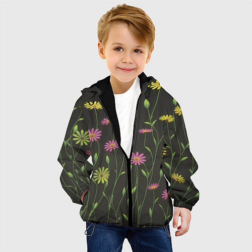 Детская куртка Полевые цветочки на темном фоне / 3D-Черный – фото 4