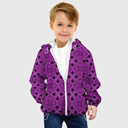 Детская куртка Геометрический узор в пурпурных и лиловых тонах / 3D-Белый – фото 4