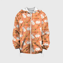 Куртка с капюшоном детская Зайцы с морковью паттерн, цвет: 3D-белый