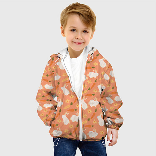 Детская куртка Зайцы с морковью паттерн / 3D-Белый – фото 4