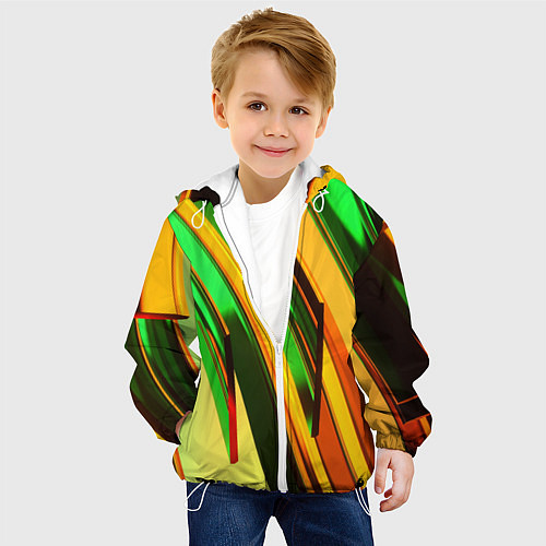 Детская куртка Зелёные и оранжевые пластины / 3D-Белый – фото 4