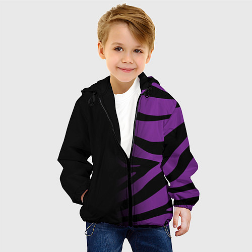 Детская куртка Фиолетовый с черными полосками зебры / 3D-Черный – фото 4