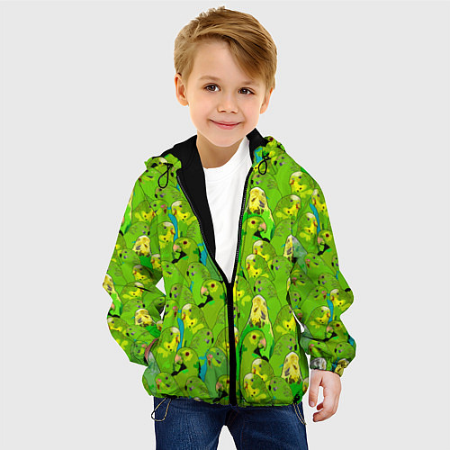 Детская куртка Зеленые волнистые попугайчики / 3D-Черный – фото 4