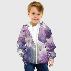 Куртка с капюшоном детская Сирень и Пионы Акварель, цвет: 3D-белый — фото 2