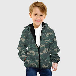 Куртка с капюшоном детская Зелено-серый камуфляжный фон, цвет: 3D-черный — фото 2