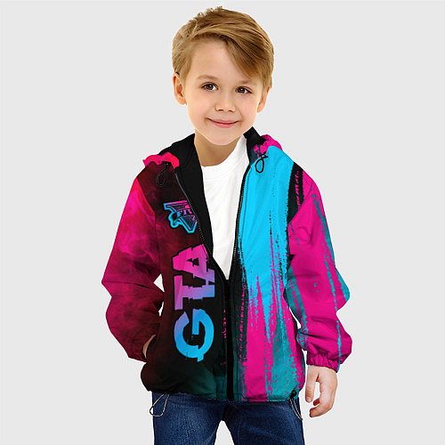 Детская куртка GTA - neon gradient: по-вертикали / 3D-Черный – фото 4