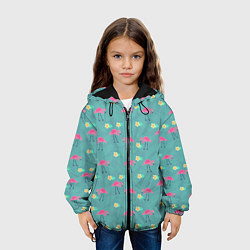 Куртка с капюшоном детская Летний паттерн с фламинго, цвет: 3D-черный — фото 2