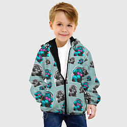 Куртка с капюшоном детская Обезьяна меломан, цвет: 3D-черный — фото 2