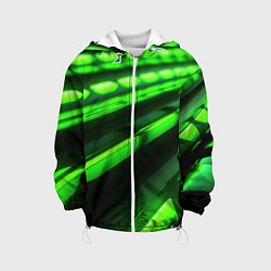 Куртка с капюшоном детская Green neon abstract, цвет: 3D-белый