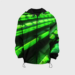 Куртка с капюшоном детская Green neon abstract, цвет: 3D-черный