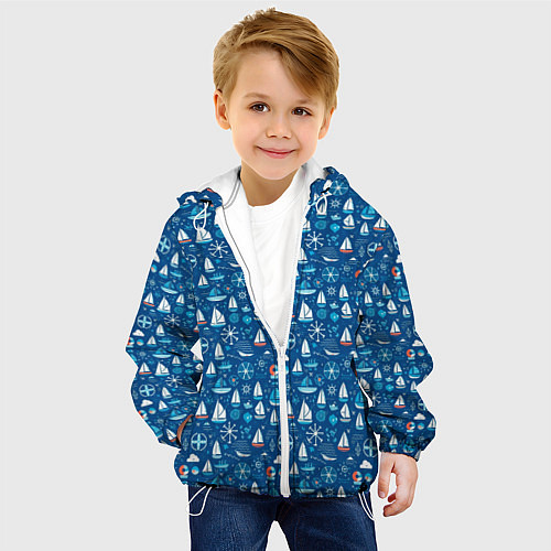 Детская куртка Кораблики синий фон / 3D-Белый – фото 4