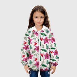 Куртка с капюшоном детская Арбузы, цветы и тропические листья, цвет: 3D-белый — фото 2