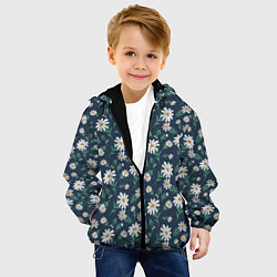 Куртка с капюшоном детская Паттерн с ромашками, цвет: 3D-черный — фото 2