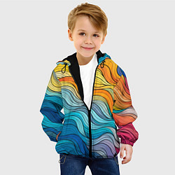 Куртка с капюшоном детская Цветовой волнообразный паттерн, цвет: 3D-черный — фото 2