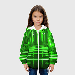 Куртка с капюшоном детская Зеленые световые объекты, цвет: 3D-белый — фото 2