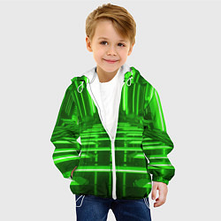 Куртка с капюшоном детская Зеленые световые объекты, цвет: 3D-белый — фото 2