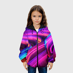 Куртка с капюшоном детская Неоновые абстрактные волны, цвет: 3D-черный — фото 2