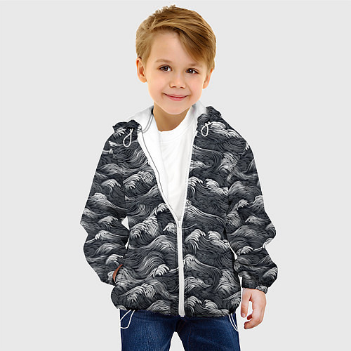 Детская куртка Черно-белые волны / 3D-Белый – фото 4