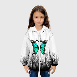 Куртка с капюшоном детская С бабочкой на фоне японского иероглифа, цвет: 3D-белый — фото 2
