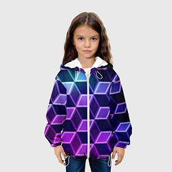 Куртка с капюшоном детская Неоновые кубы иллюзия, цвет: 3D-белый — фото 2