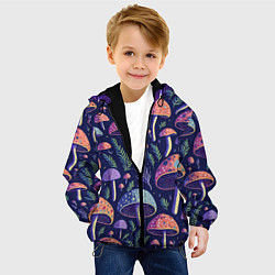 Куртка с капюшоном детская Грибы паттерн, цвет: 3D-черный — фото 2