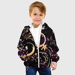 Куртка с капюшоном детская Чёрный паттерн со звёздами и лунами, цвет: 3D-белый — фото 2
