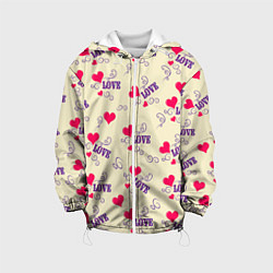 Куртка с капюшоном детская Любовь - надпись и сердечки, цвет: 3D-белый