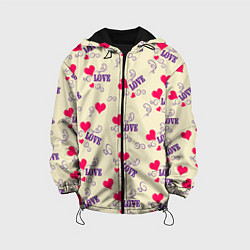 Куртка с капюшоном детская Любовь - надпись и сердечки, цвет: 3D-черный