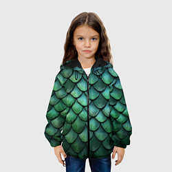 Куртка с капюшоном детская Чешуя зелёного дракона, цвет: 3D-черный — фото 2